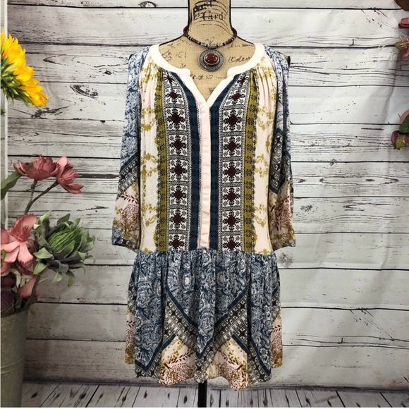 Free People Floral Gypsy Bohemian Mini Dress. - Picture 2 of 7